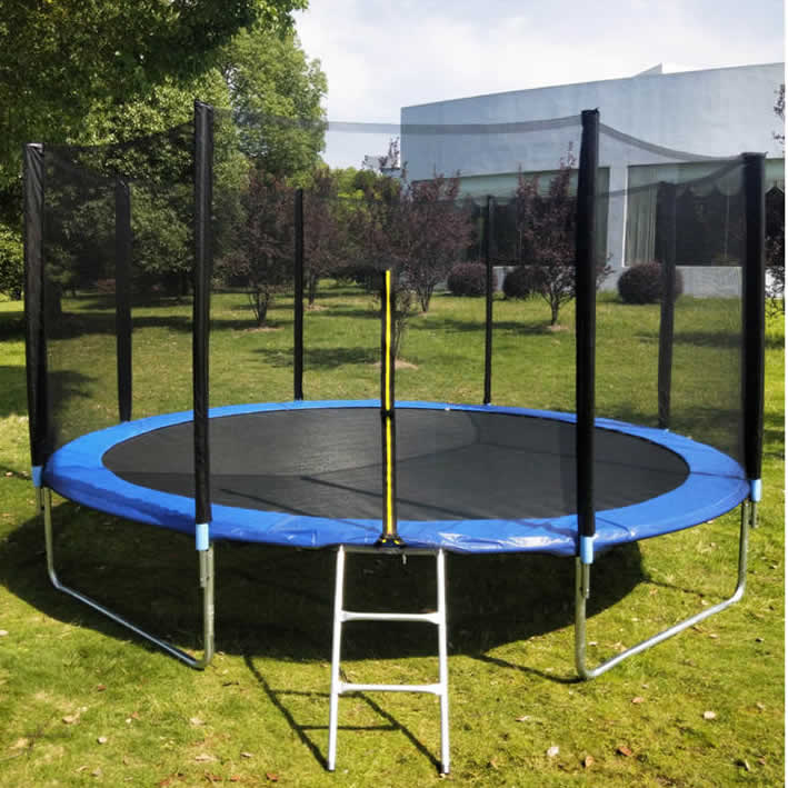 Premium kids trampoline with safety enclosure net set up in a Nairobi backyard