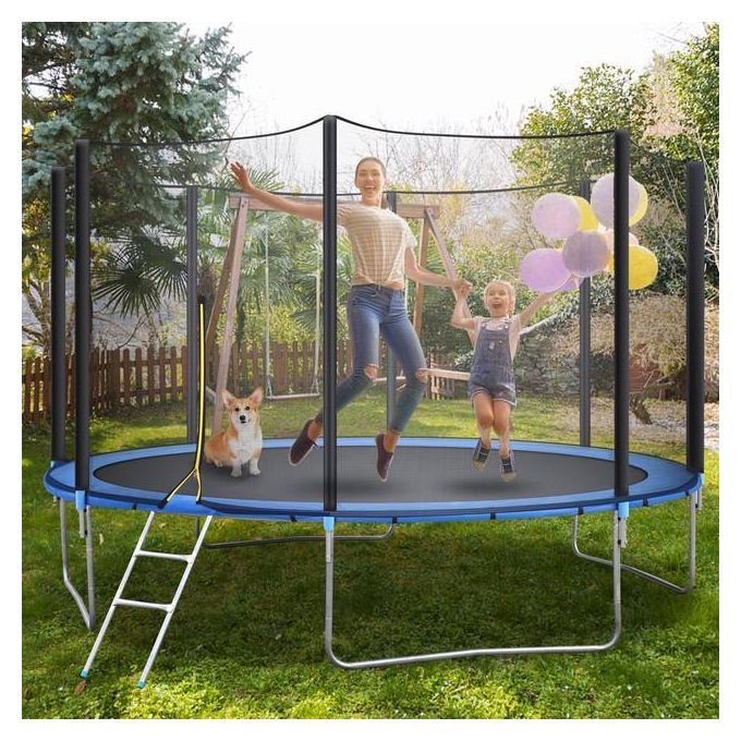 Premium kids trampoline with safety enclosure net set up in a Nairobi backyard