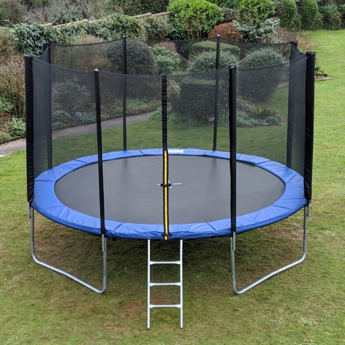 Premium kids trampoline with safety enclosure net set up in a Nairobi backyard